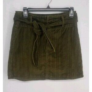 Twee Dark Academia Rewash Belted Mini Skirt Corduroy Hunter Green Size 7/28